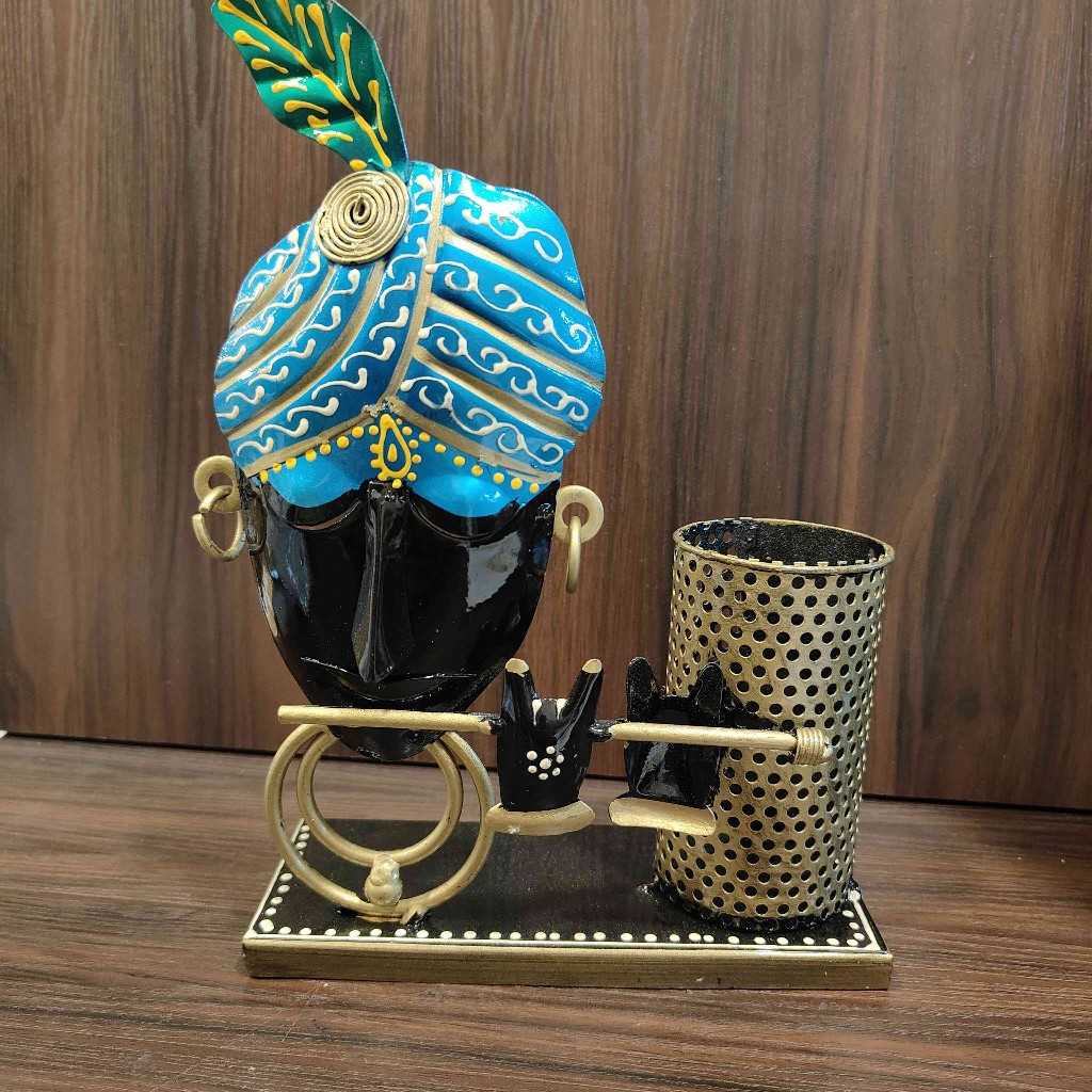 Metal Krishna Face Pen Stand