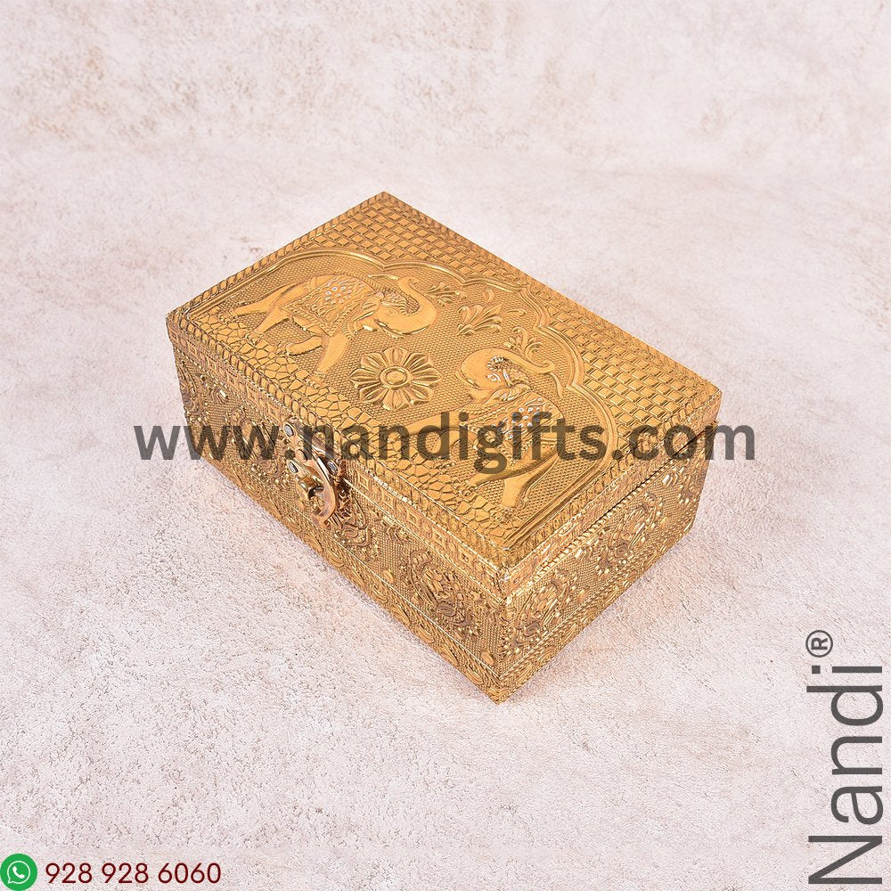 Elephant Emboss Gold Antiq Box 6X4