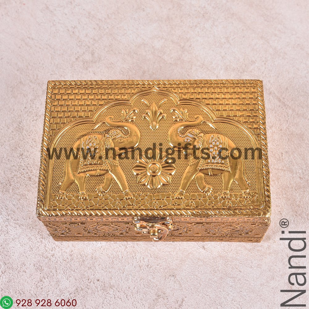 Elephant Emboss Gold Antiq Box 6X4