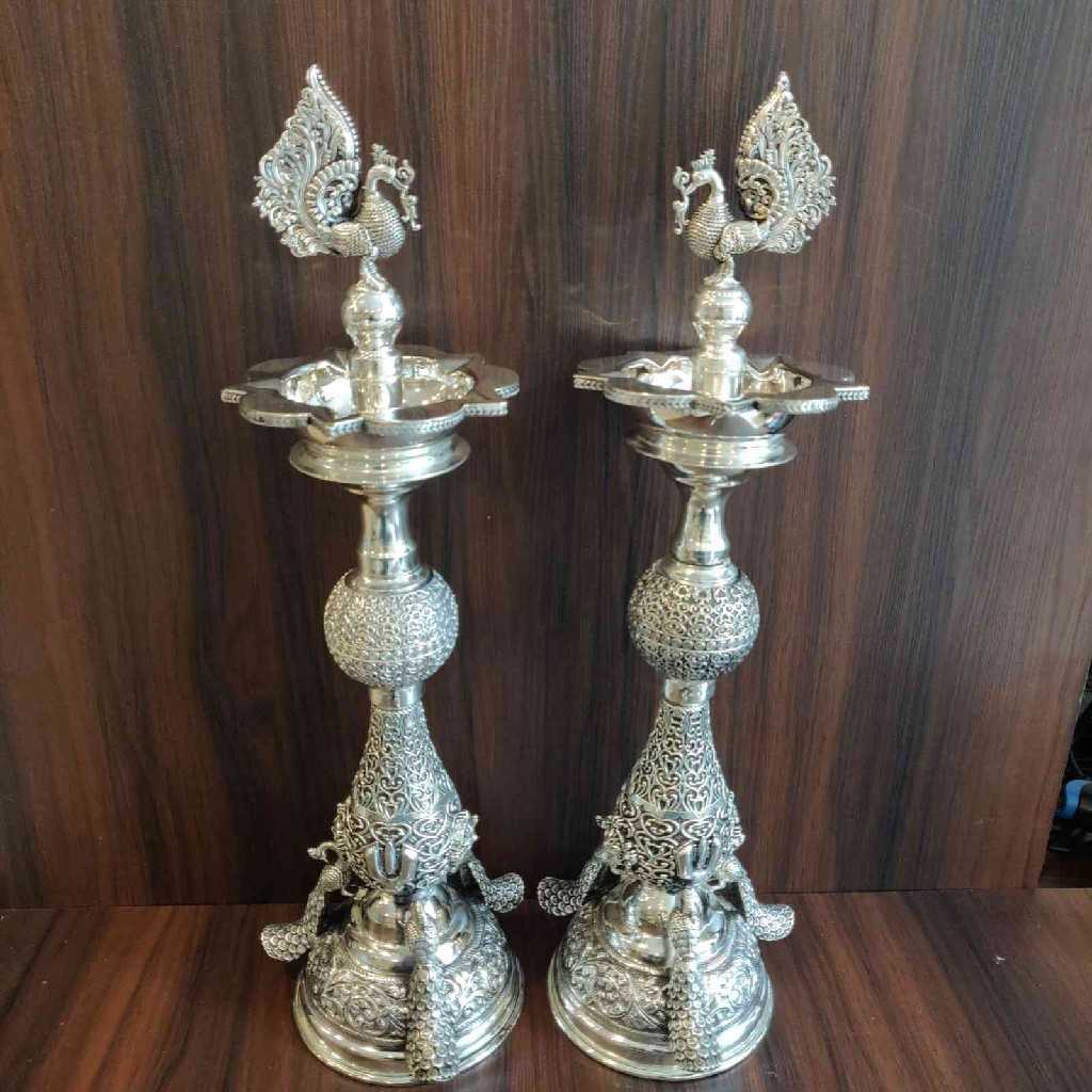 GS Antiq Peacock Floral Designs SCN Diya Pair 16 inch