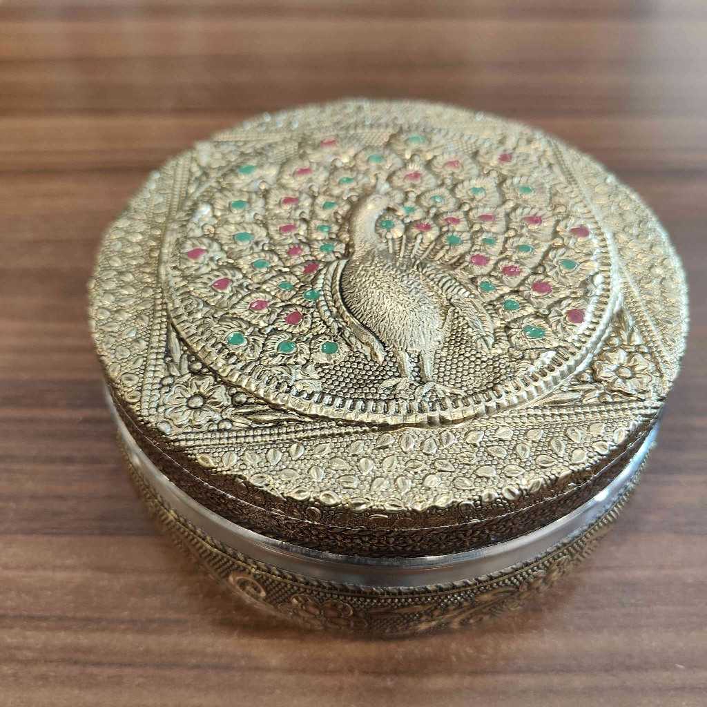 Peacock Golden Antiq Box Round Medium