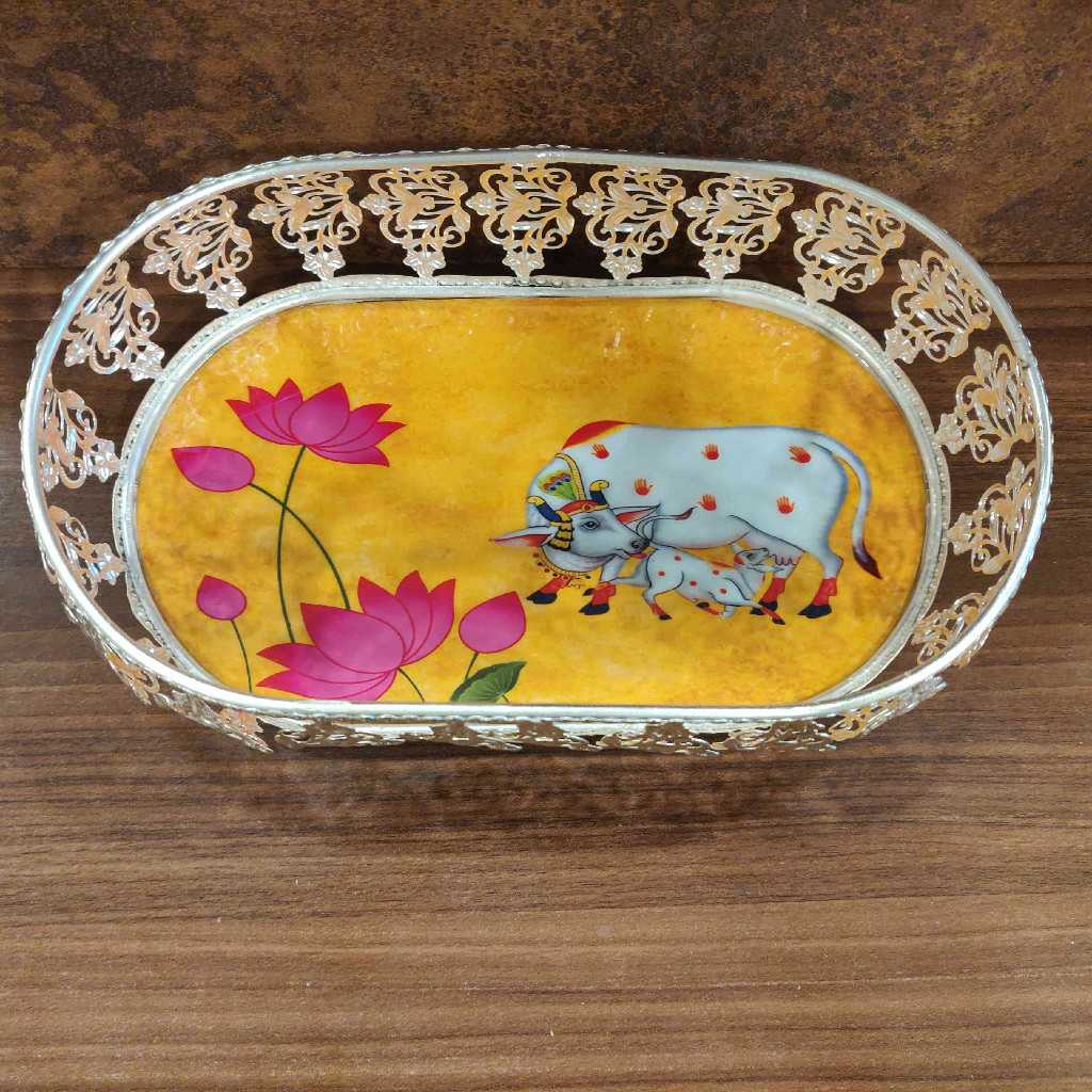 GS Pichwai Oval Tray 9x5