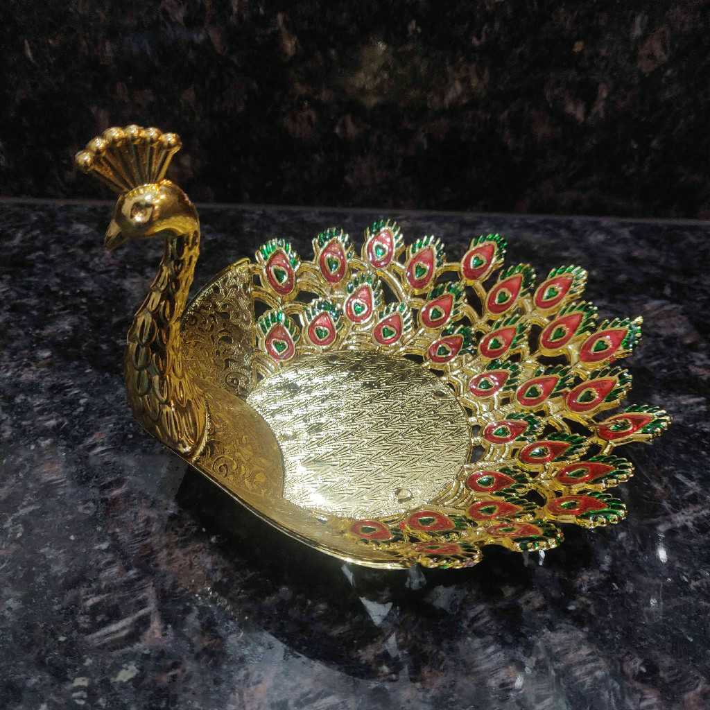 Meenakari Peacock Bowl Fiber Gold