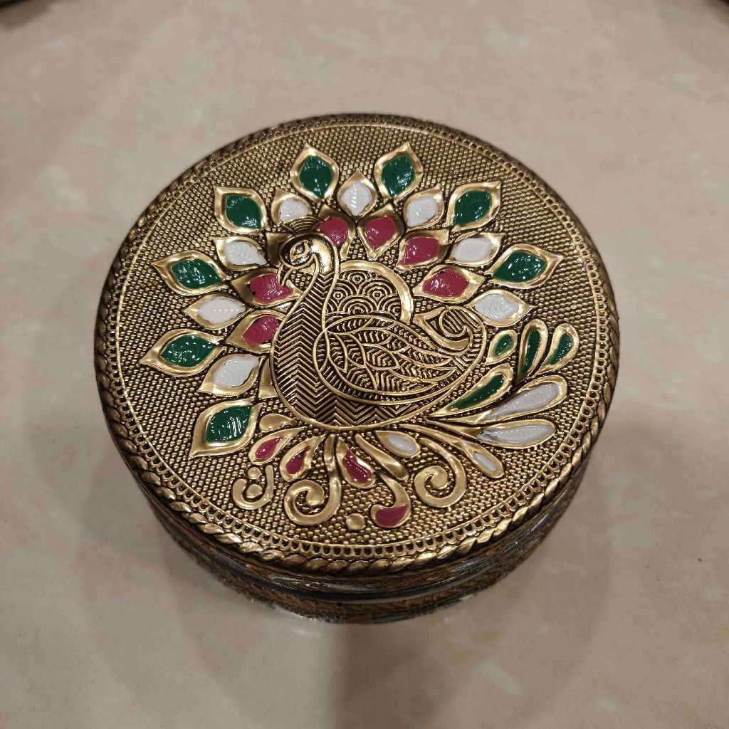Golden Antiq Meenakari Box Mayur