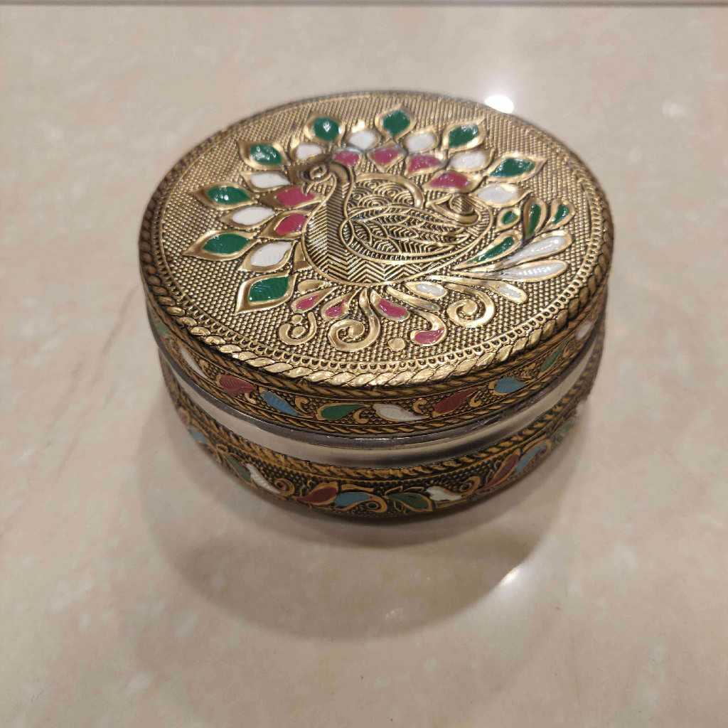 Golden Antiq Meenakari Box Mayur