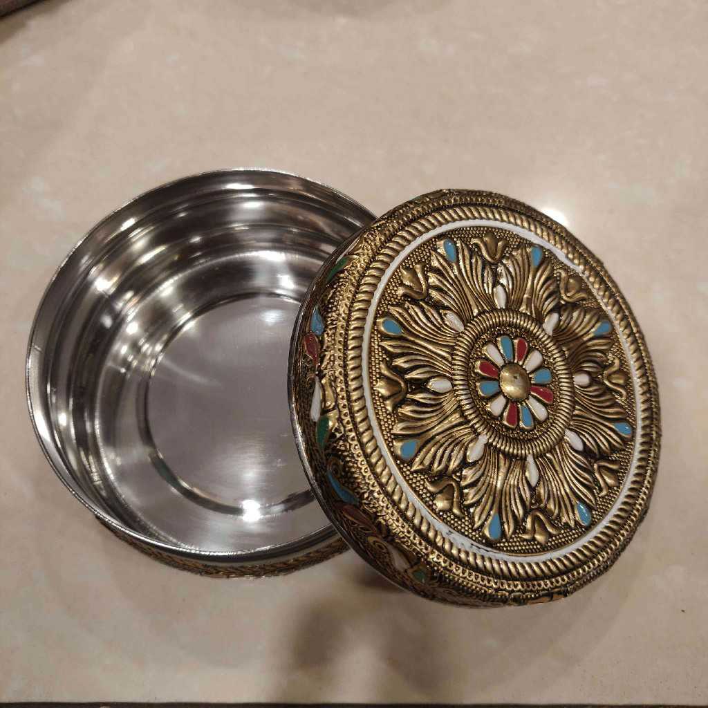 Golden Antiq Box Meenakari Rangoli