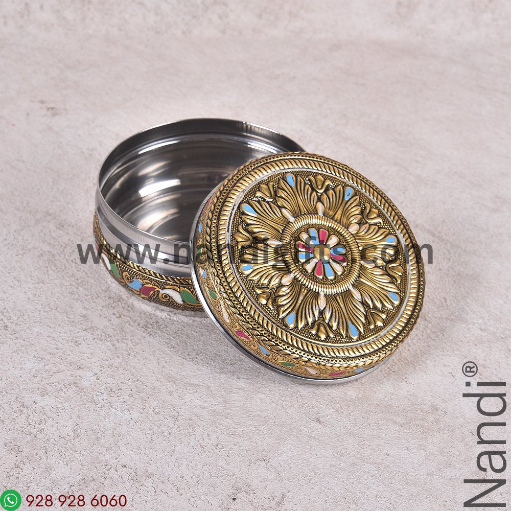 Golden Antiq Box Meenakari Rangoli