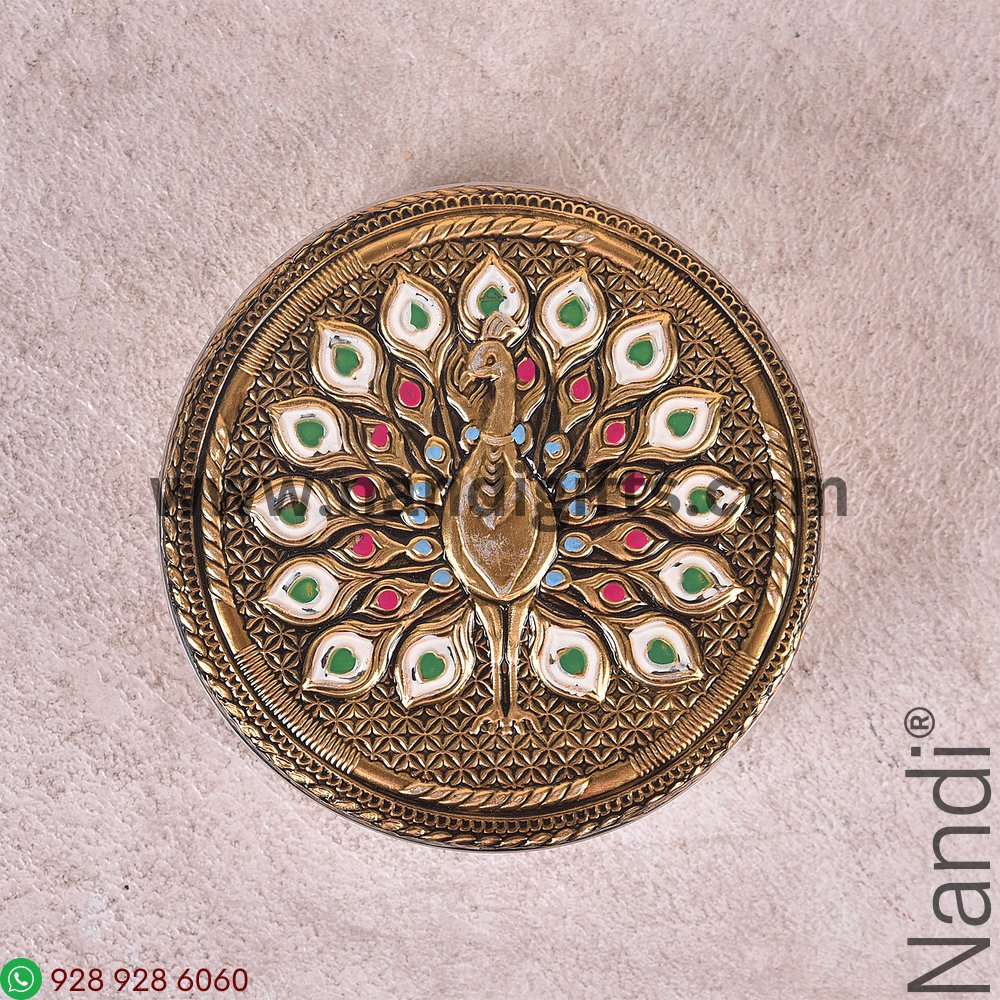 Golden Antiq Meenakari Box Peacock