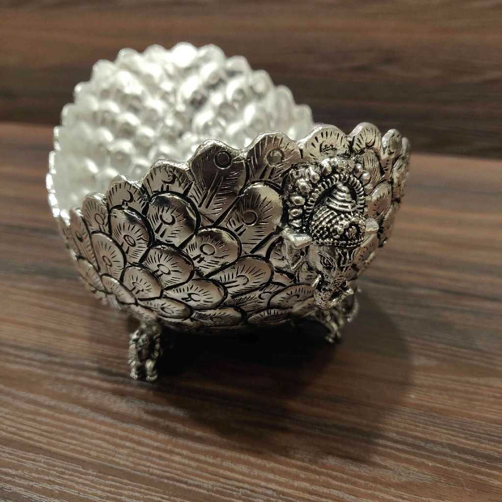 GS Antiq Peacock Feather Bowl Small