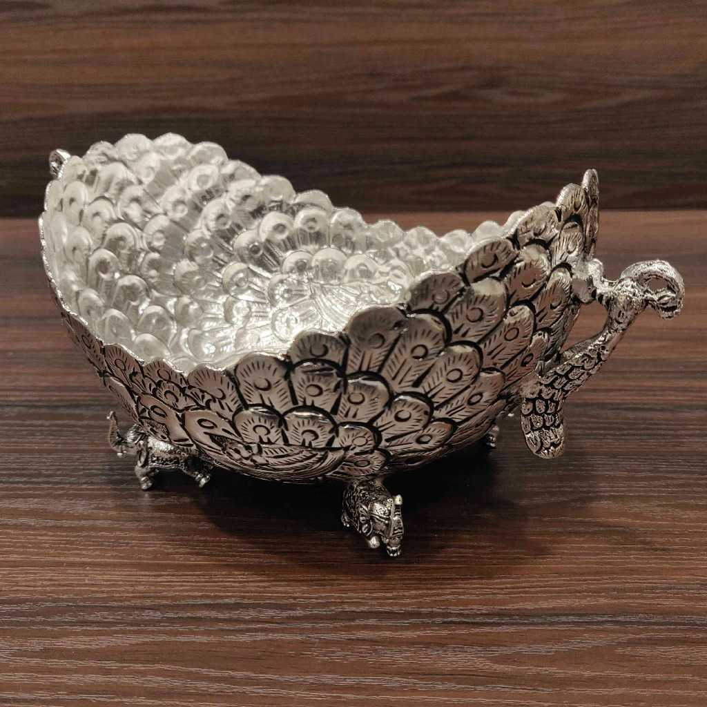 GS Antiq Peacock Feather Bowl Small