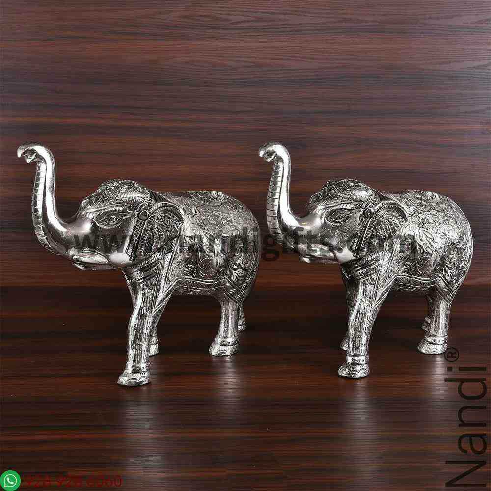 White metal Elephant Pair Big