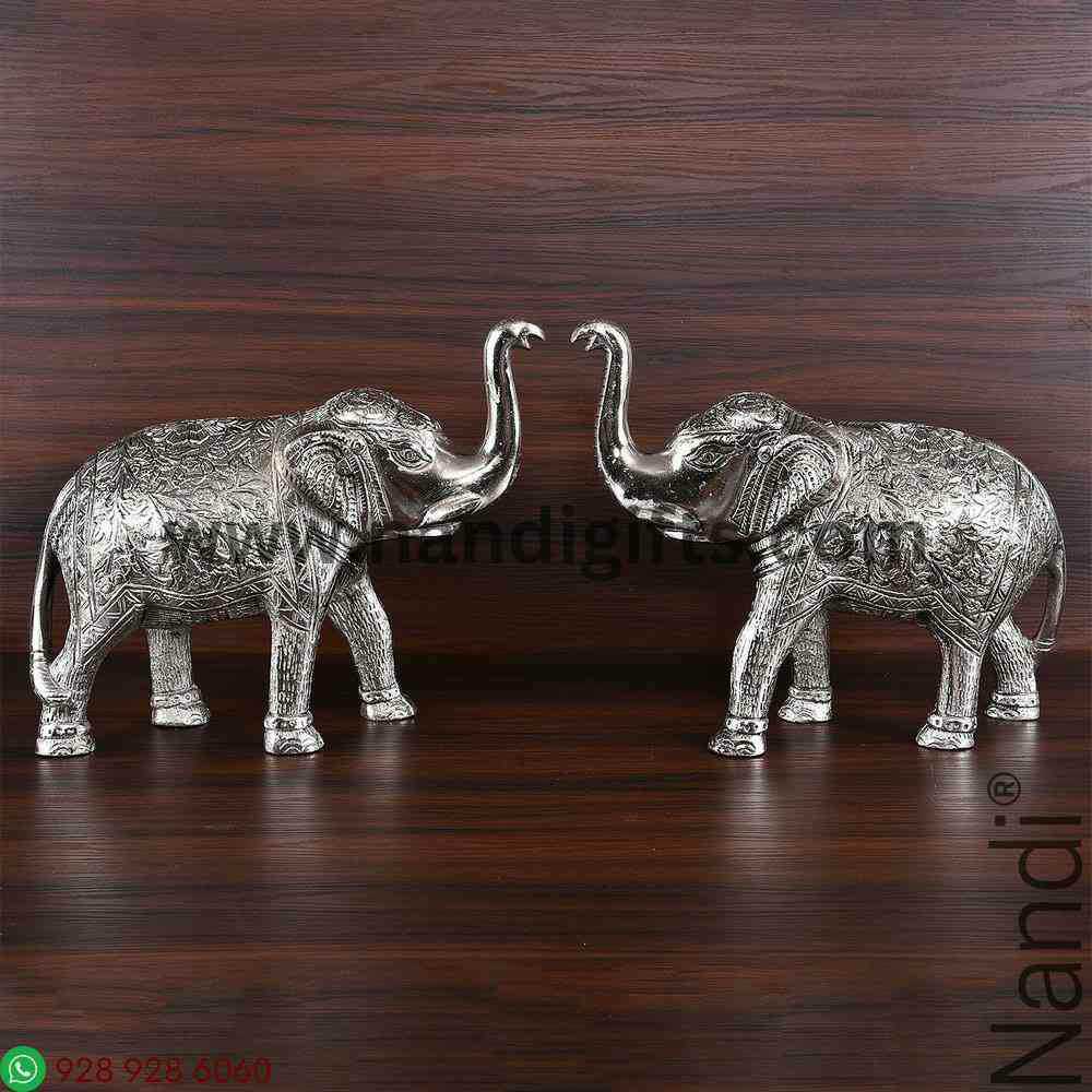 White metal Elephant Pair Big