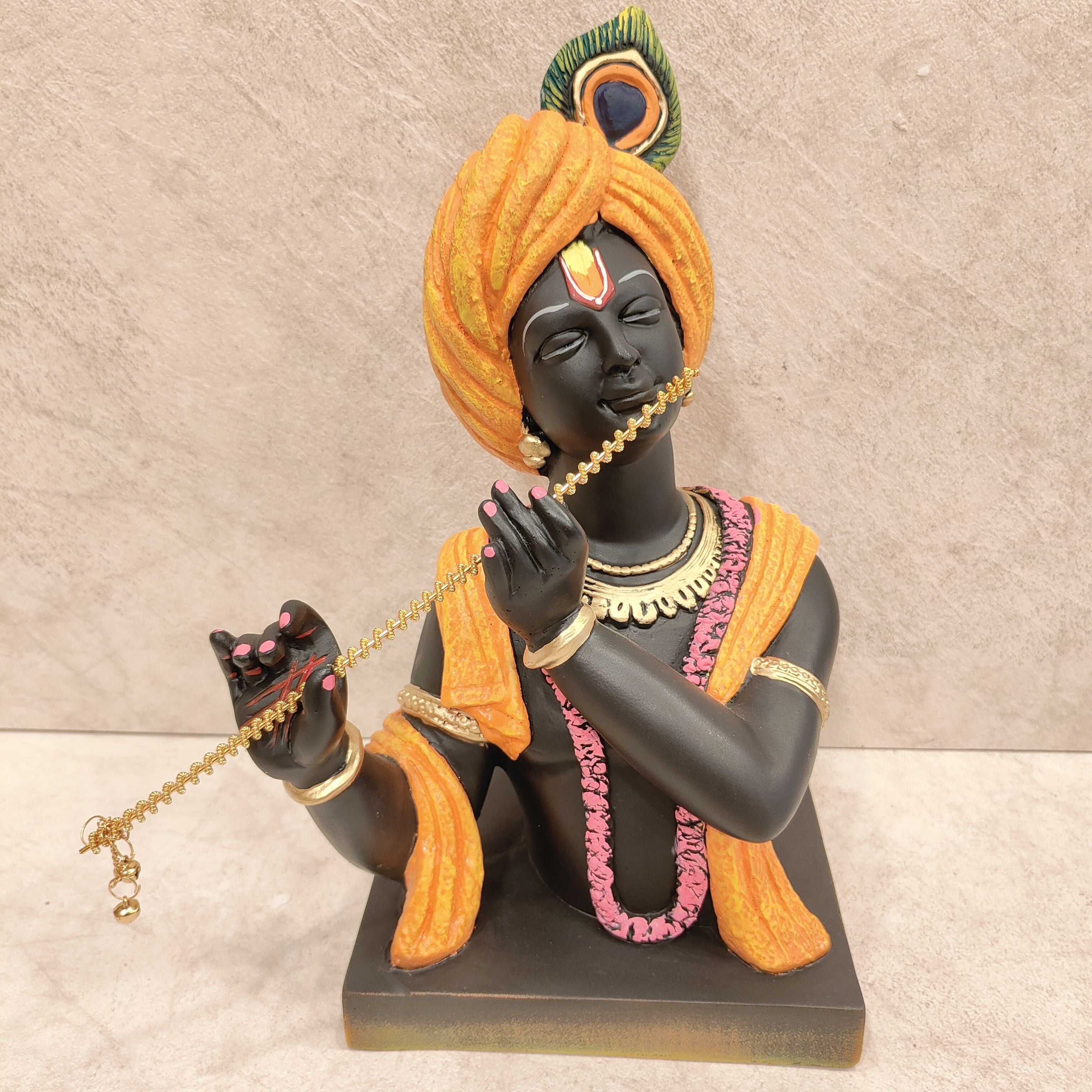 Golden Flute Krishna Potrait Orange Black