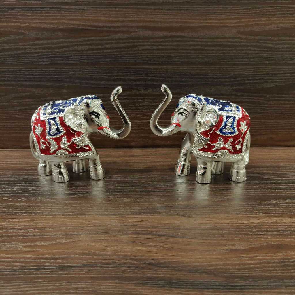 Silver Plated Minakari Elephant Pair 2