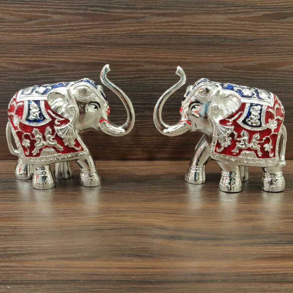 Silver Plated Minakari Elephant Pair 4