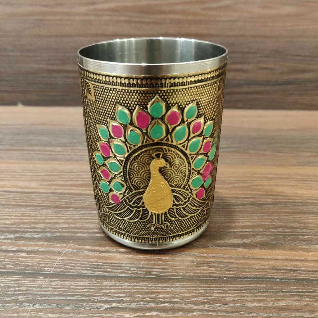 Golden Antiq Peacock Glass Minakari