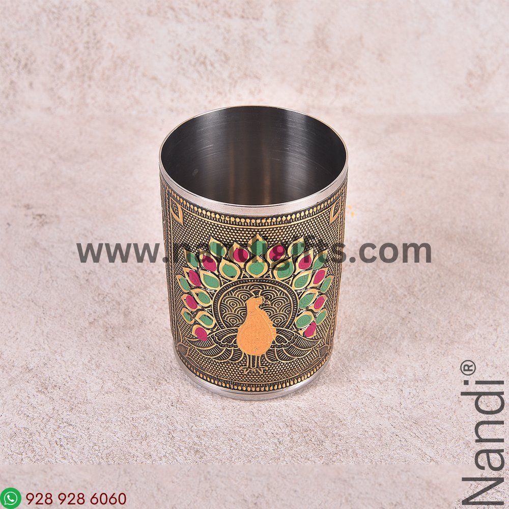 Golden Antiq Peacock Glass Minakari