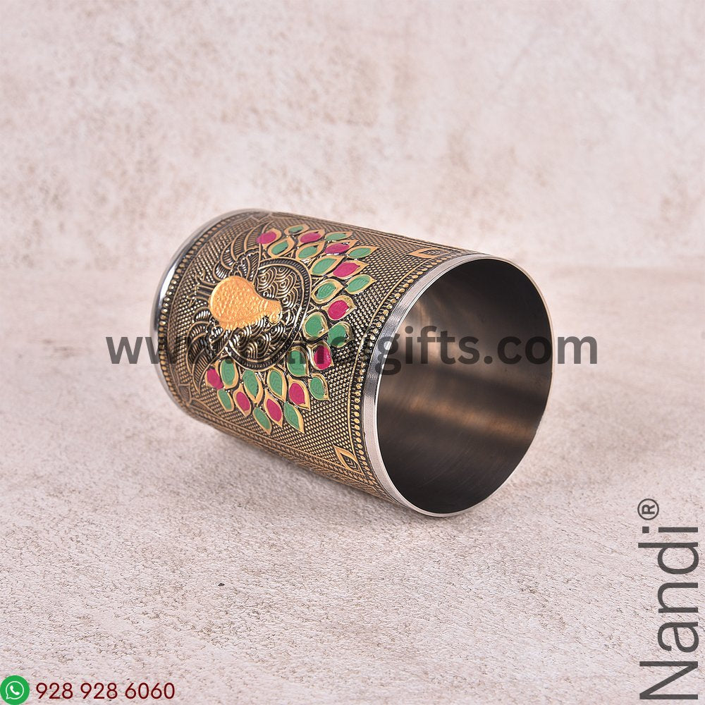 Golden Antiq Peacock Glass Minakari