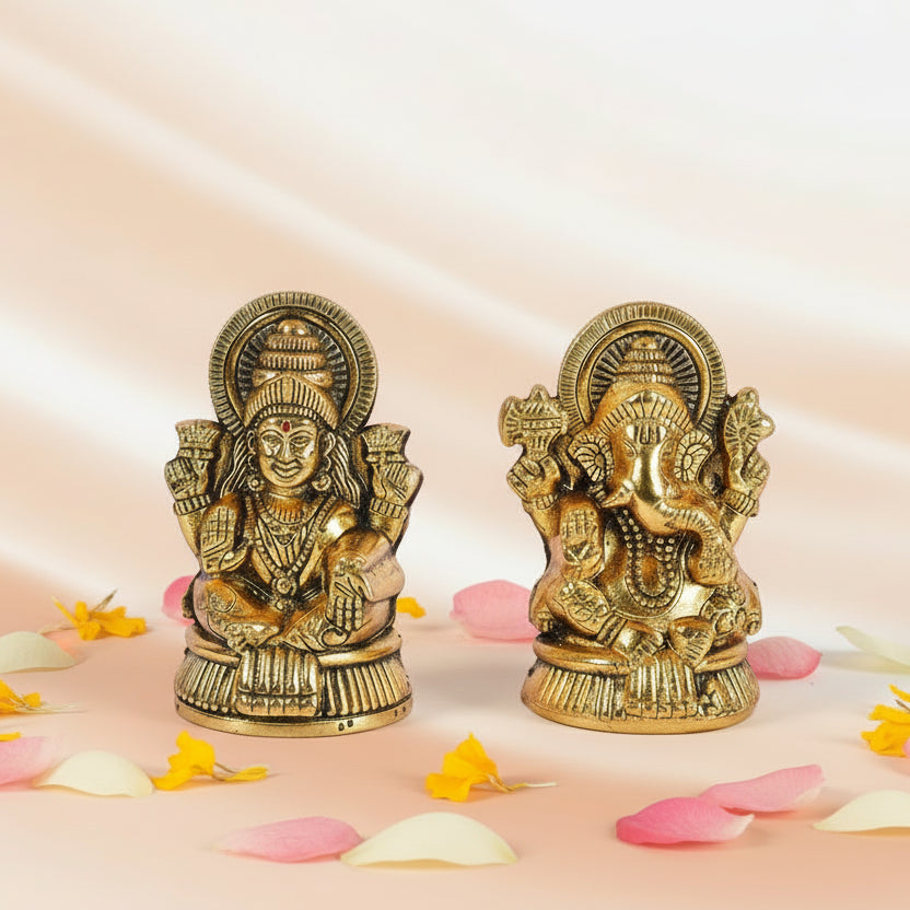 Metal Gold Antiq Ganesh Lakshmi set