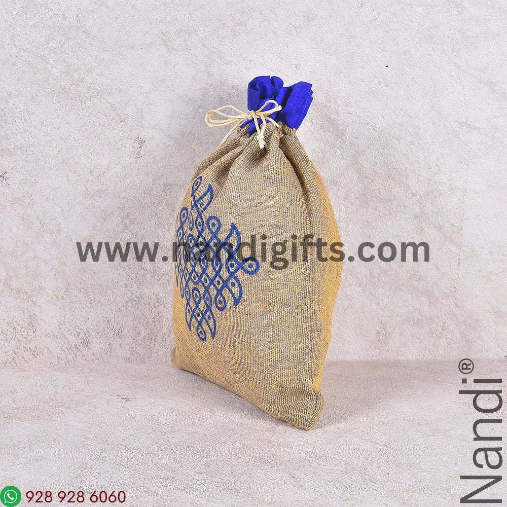 Cotton Jute Rangoli Print Potli String Bag Assorted Colours