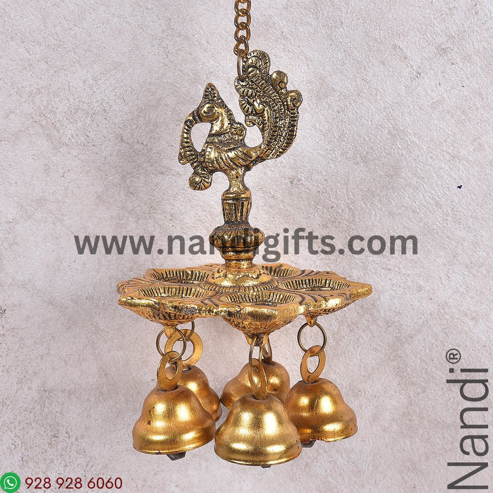Peacock Hanging Diya Golden Antiq