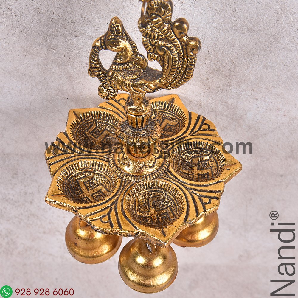 Peacock Hanging Diya Golden Antiq