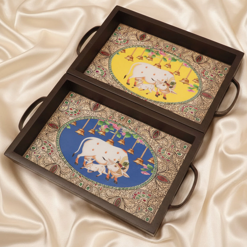 Tanjore-Pichwai Prints Wooden Trays 9x6