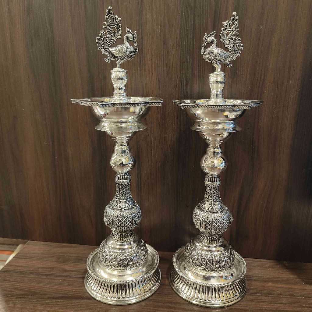 GS Antiq Sinchan Shankh Chakra Namam Peacock Diya 13 Inch
