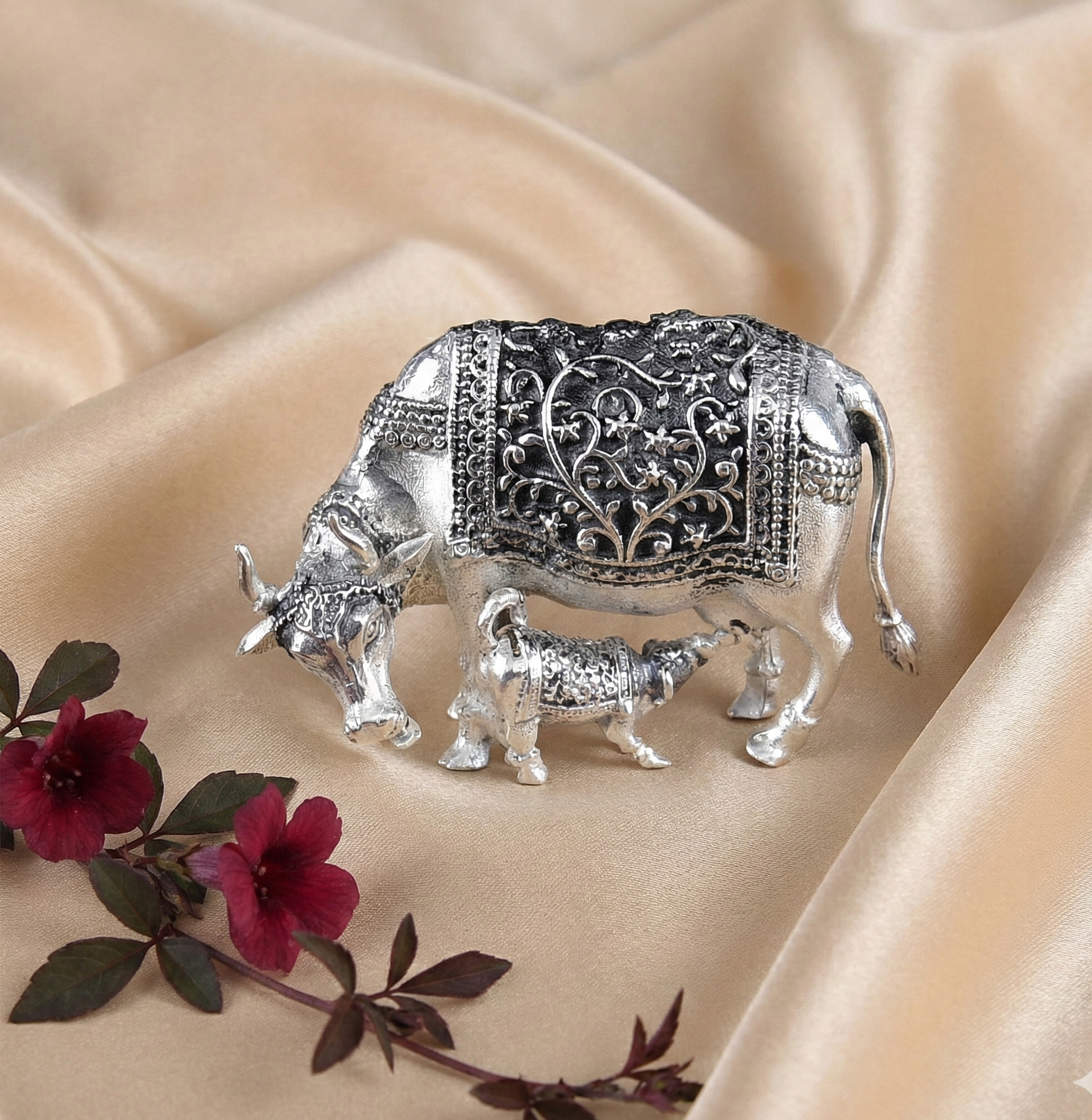 Antiq German Silver Cow And Calf 1.5