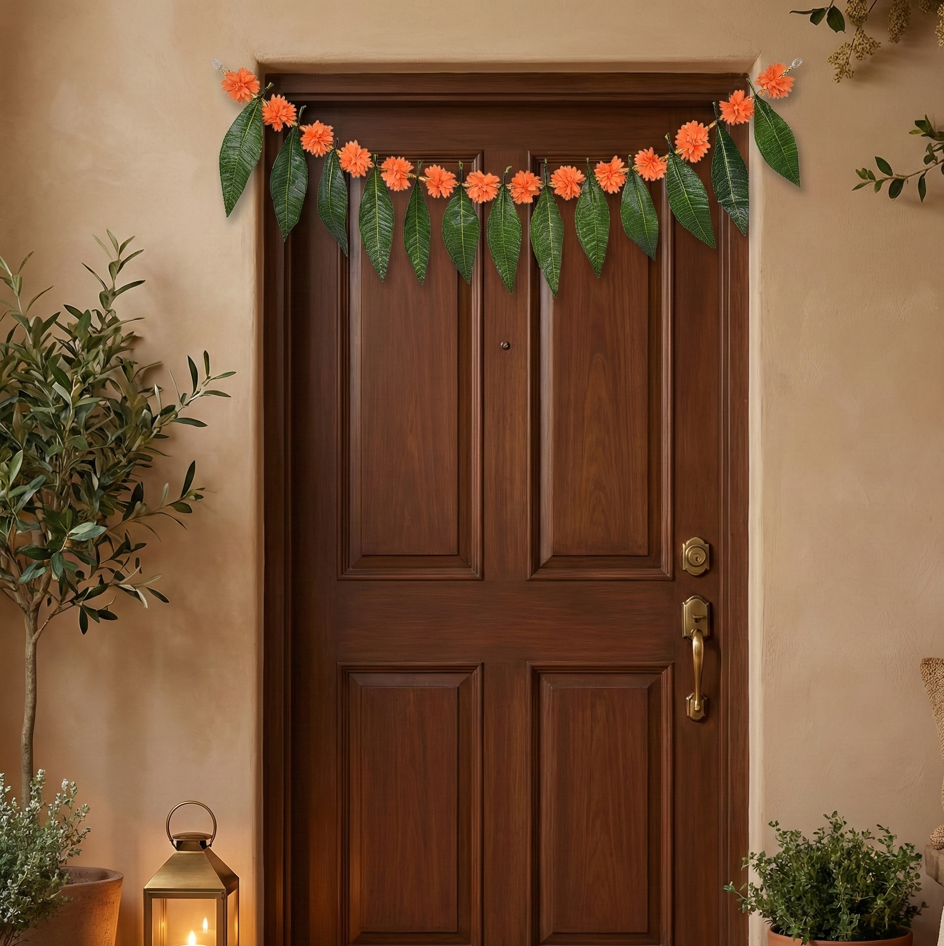 Artificial Mango leaf toran with orange flower