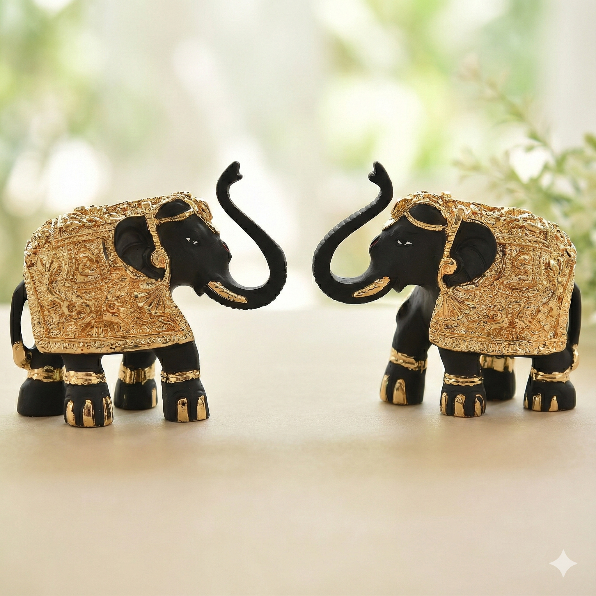 Mini Gold Plated Polyresin Elephant Pair