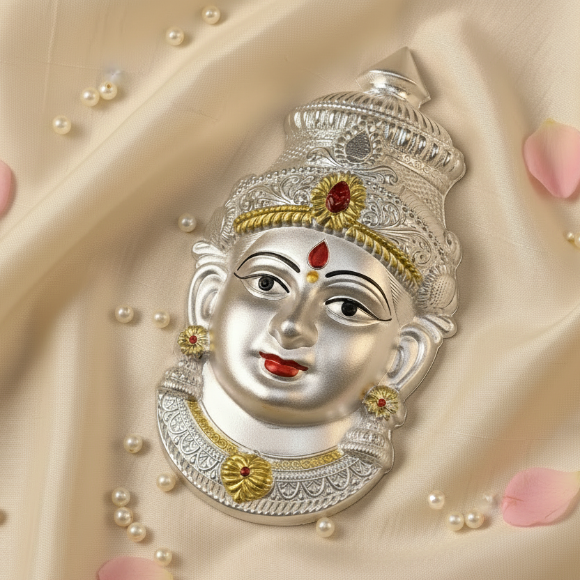 German Silver Lakshmi Face Matt Finish Big 8