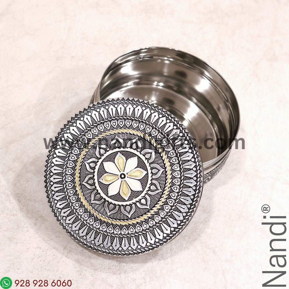 Silver Antique Finish Box Round Big