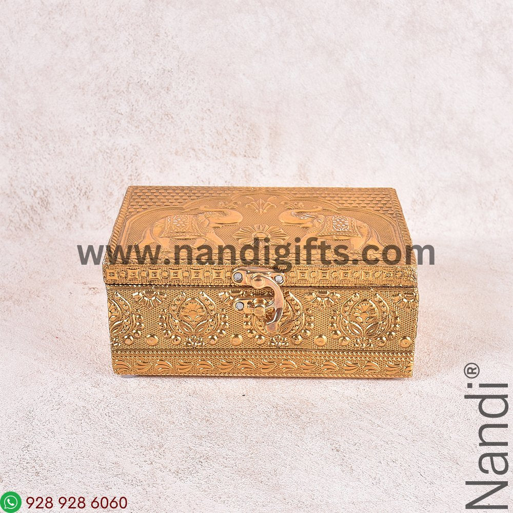 Elephant Emboss Gold Antiq Box 6X4