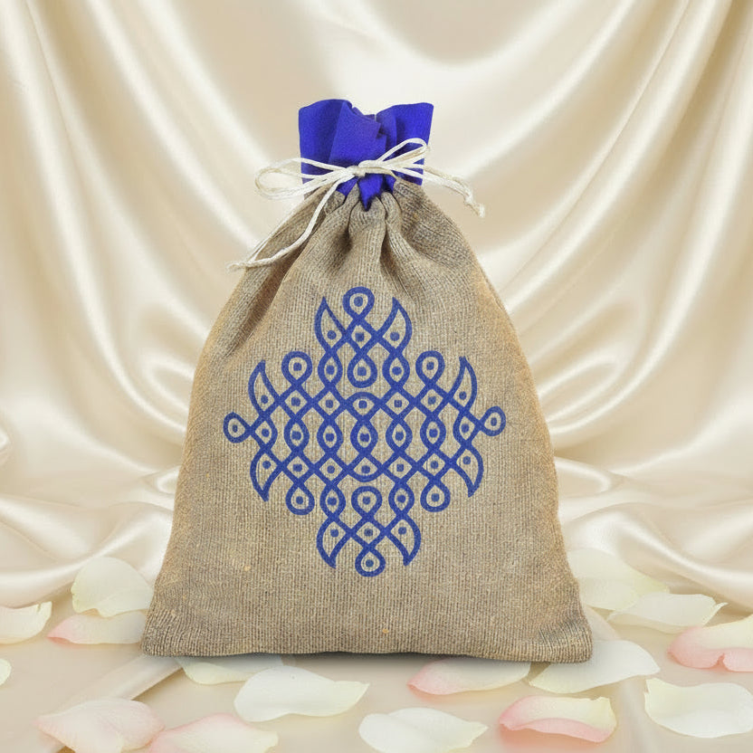 Cotton Jute Rangoli Print Potli String Bag Assorted Colours