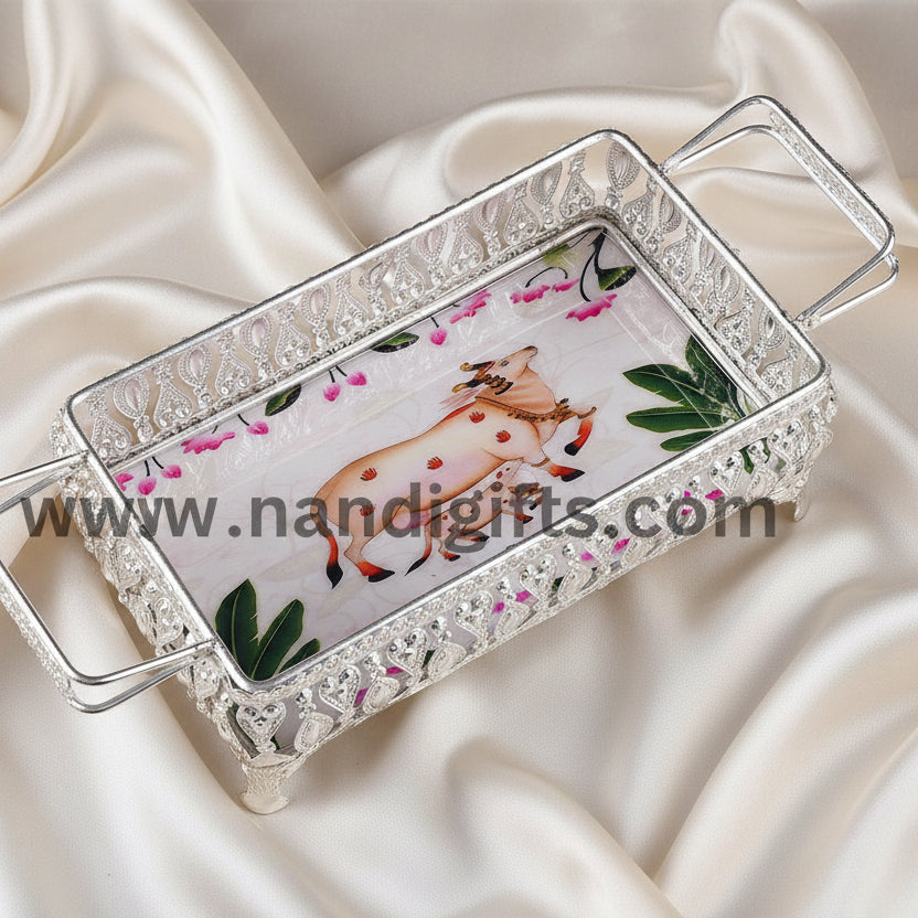 GS Pichwai Cow Tray Rectangular Assorted 7X4