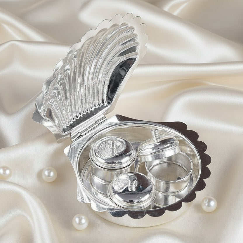 German Silver Shell Kumkum Box