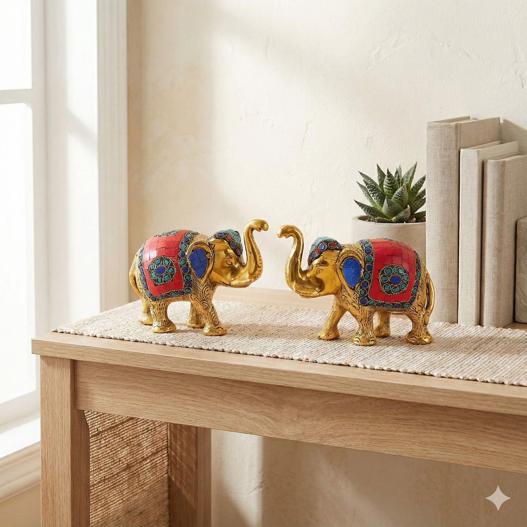 golden antique stone work elephants