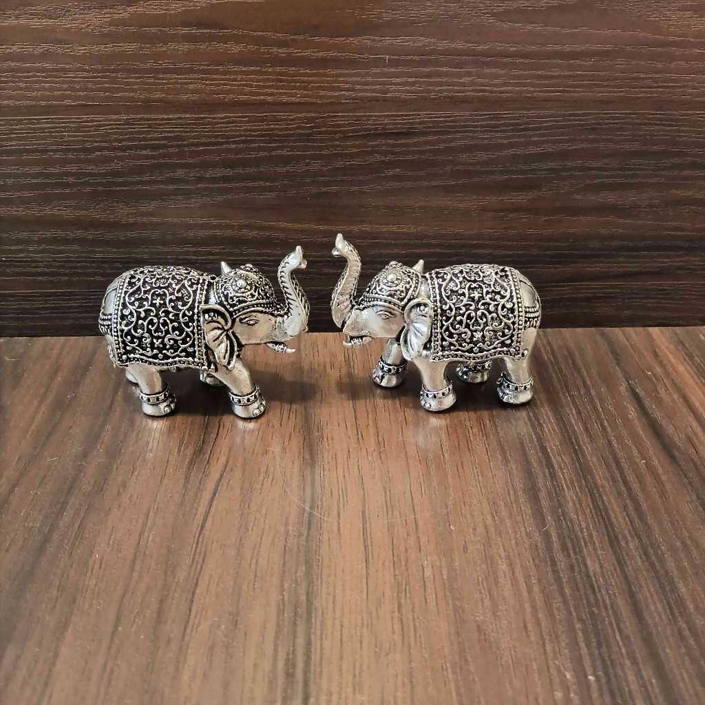 Antiq German Silver Elephants Kalakari Pair 1.5 Inch