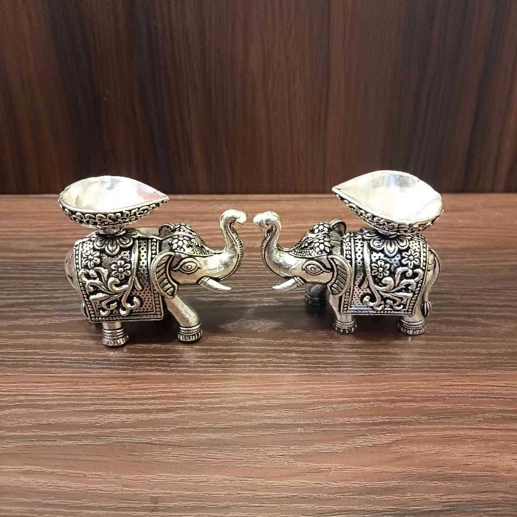 GS Antiq Elephant diya 2Inch Pair