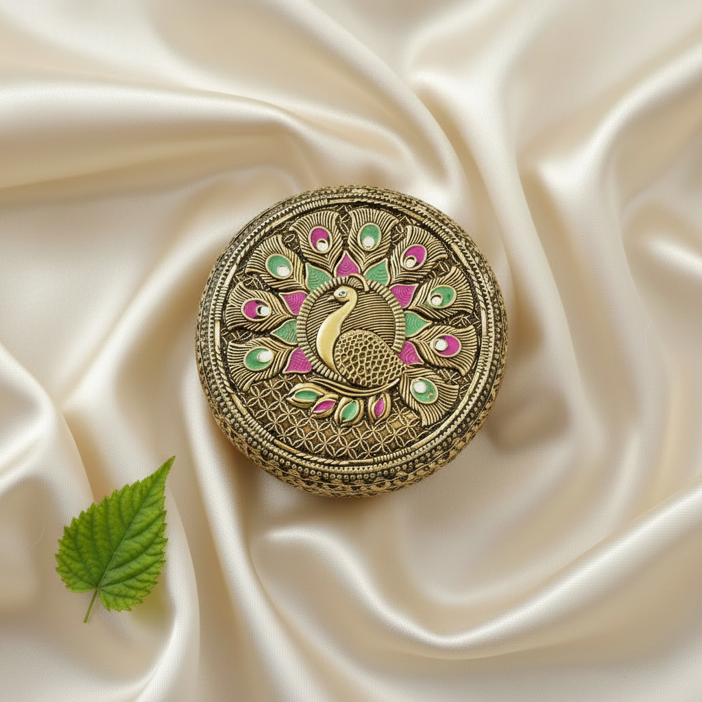 Golden Antiq Minakari Peacock Box New