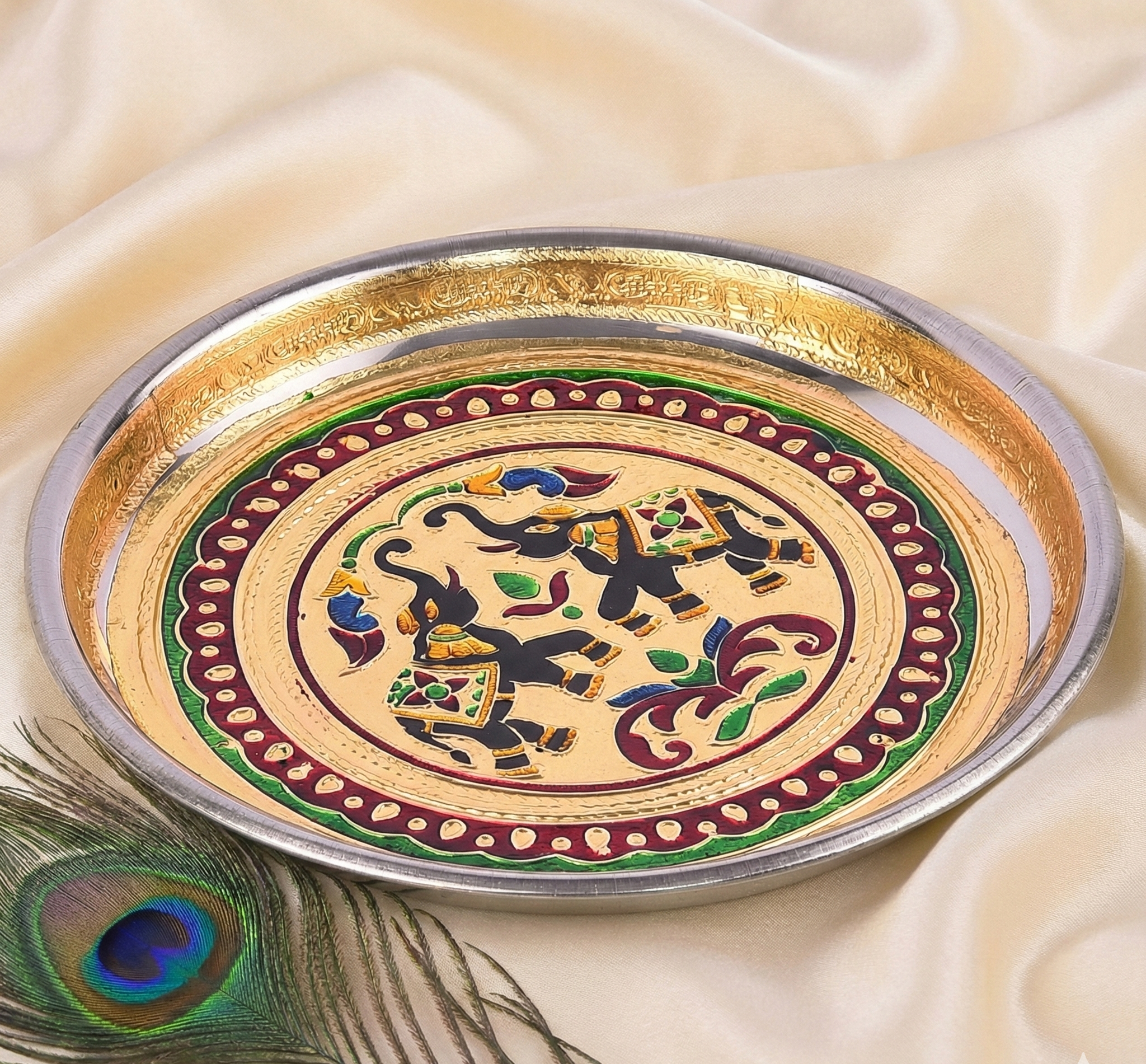 Minakari Pooja Thali Elephant Design 9
