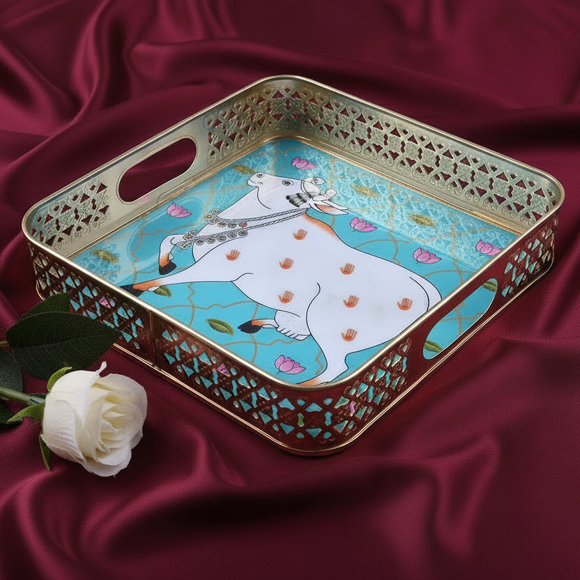 Pichwai Cow Plate Square Big Assorted Prints