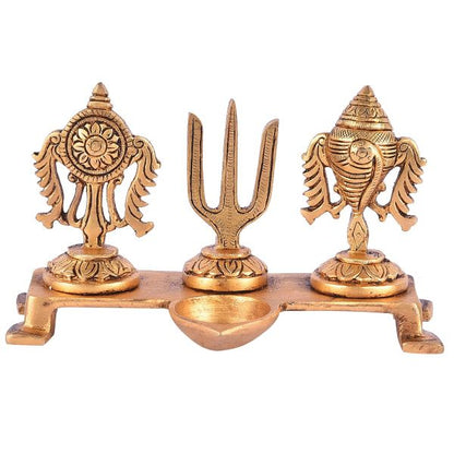 Brass Shanku Chakra Namam With Diya