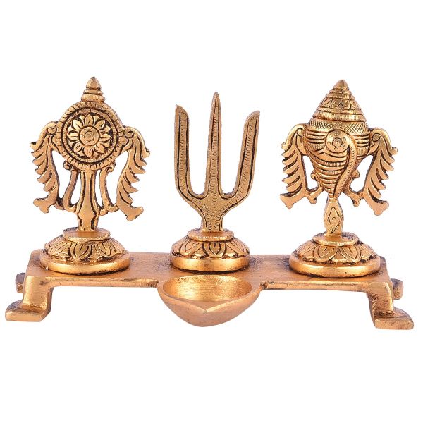 Brass Shanku Chakra Namam With Diya