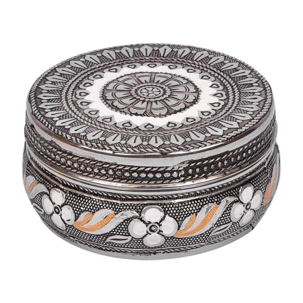 Silver Antique Finish Box Round