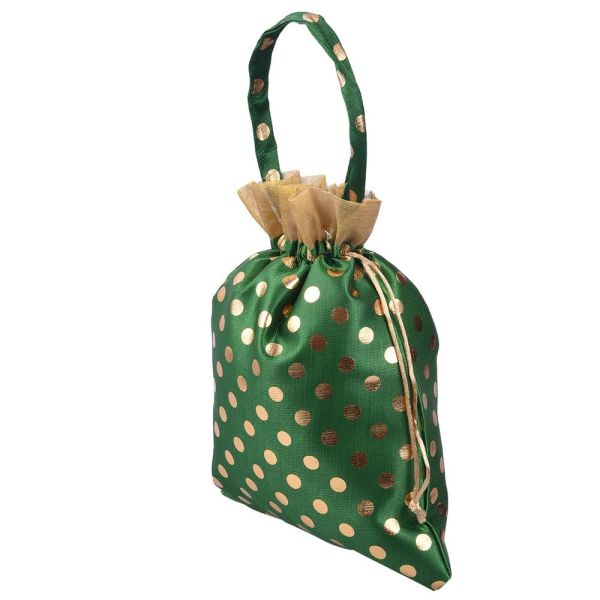 Dotted string bag with handle green