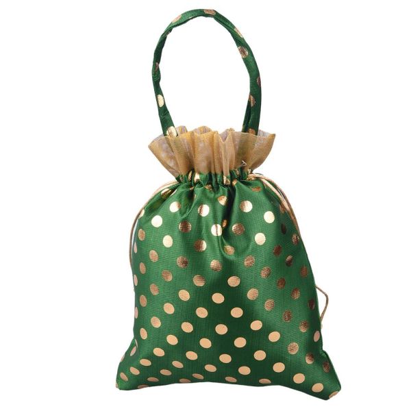 Dotted string bag with handle green