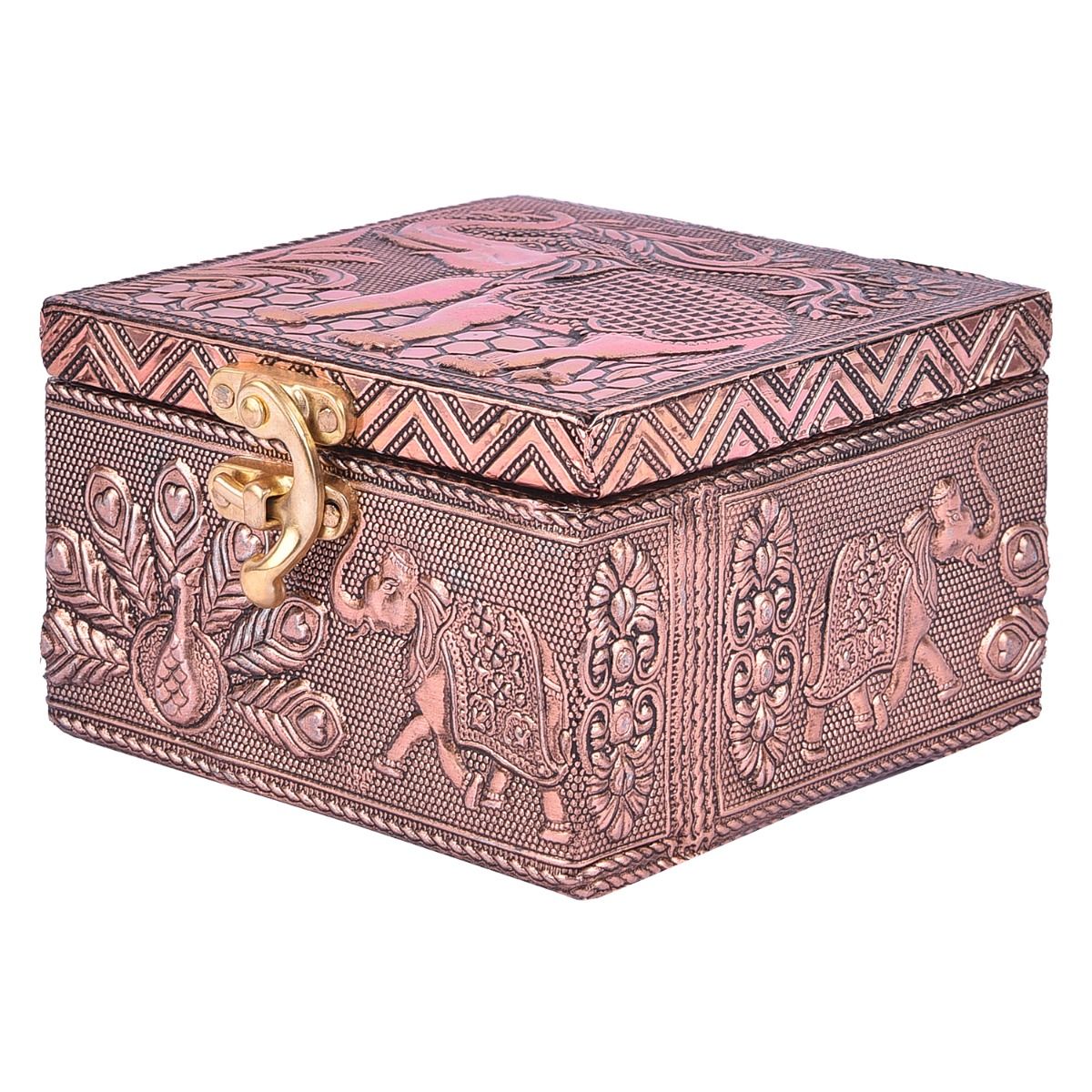 Elephant Embossed Box Copper Antiq Finish 4x4