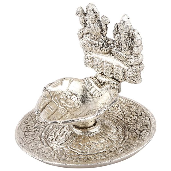 Whitemetal Ganesh Laxmi Diya